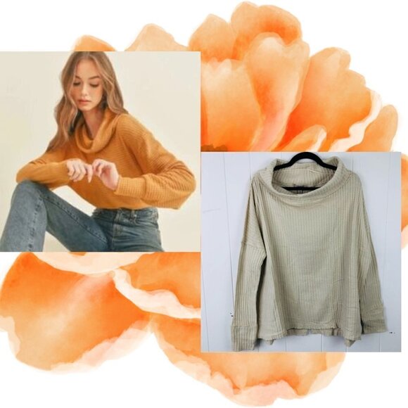 Free People Sweaters - Free People Womens Juicy Waffle Knit Top Surplice Back Cowl Neck Small